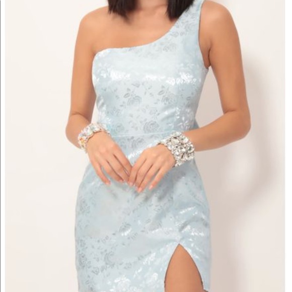 Lucy in the Sky Dresses & Skirts - Satin jacquard shoulder dress in blue